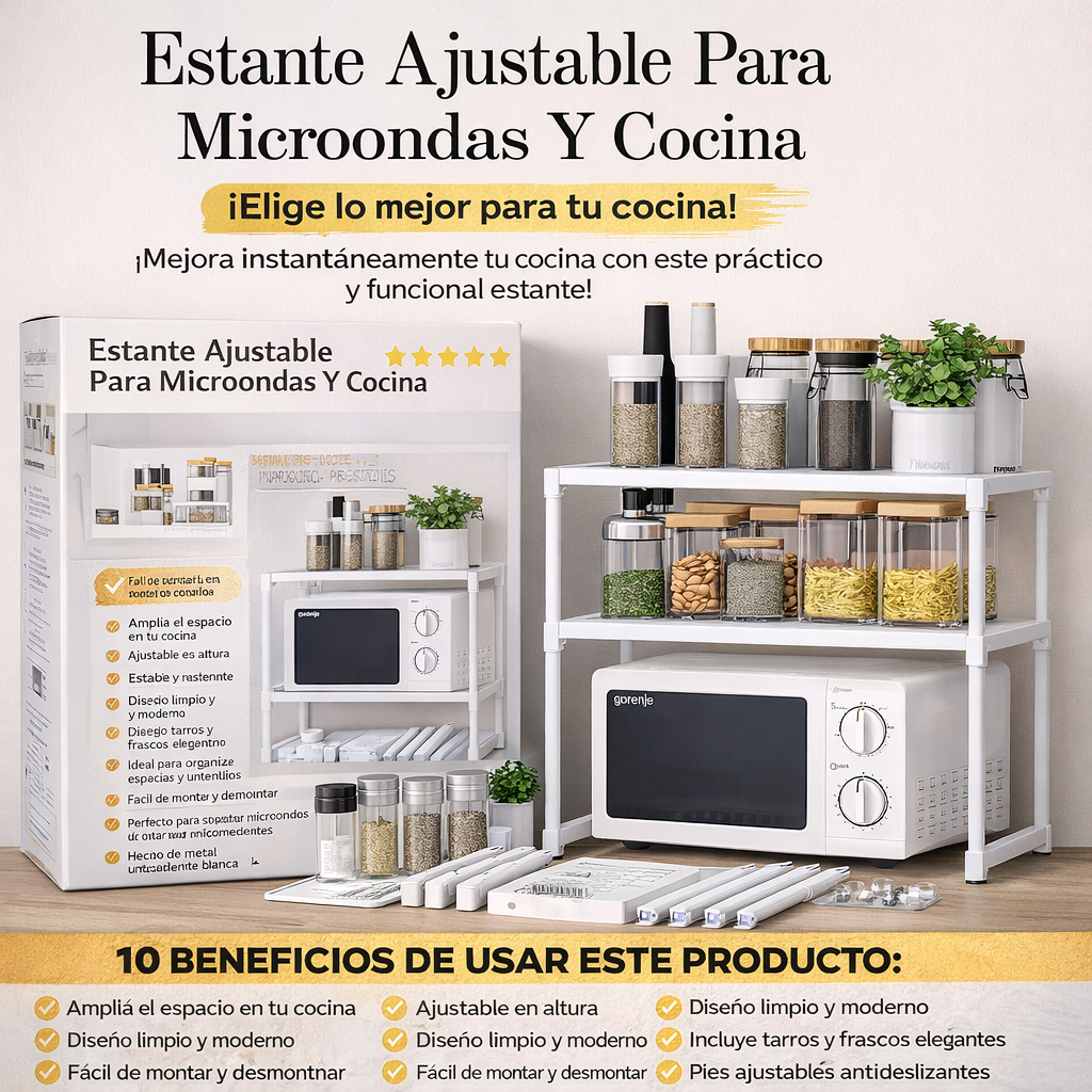 Estante Ajustable para Microondas y Cocina