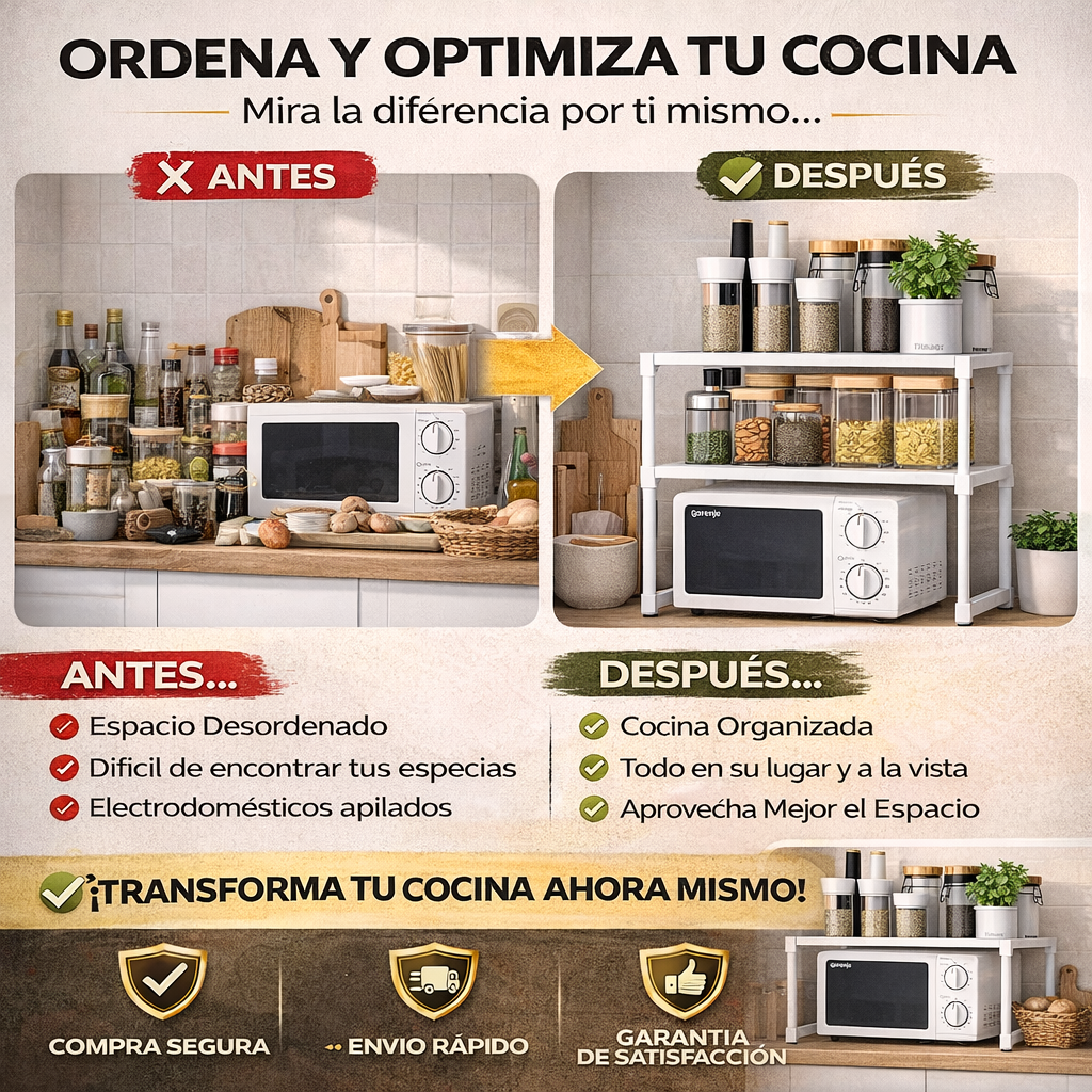 Estante Ajustable para Microondas y Cocina