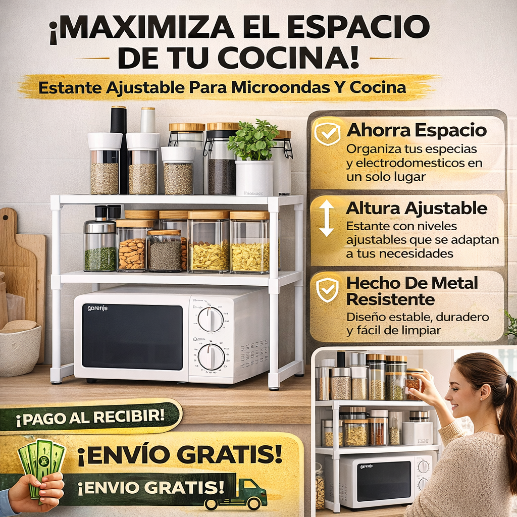 Estante Ajustable para Microondas y Cocina
