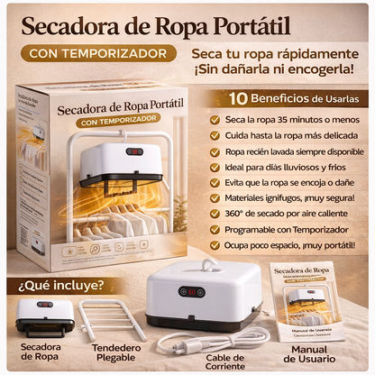Secadora Portátil de Ropa con Temporizador
