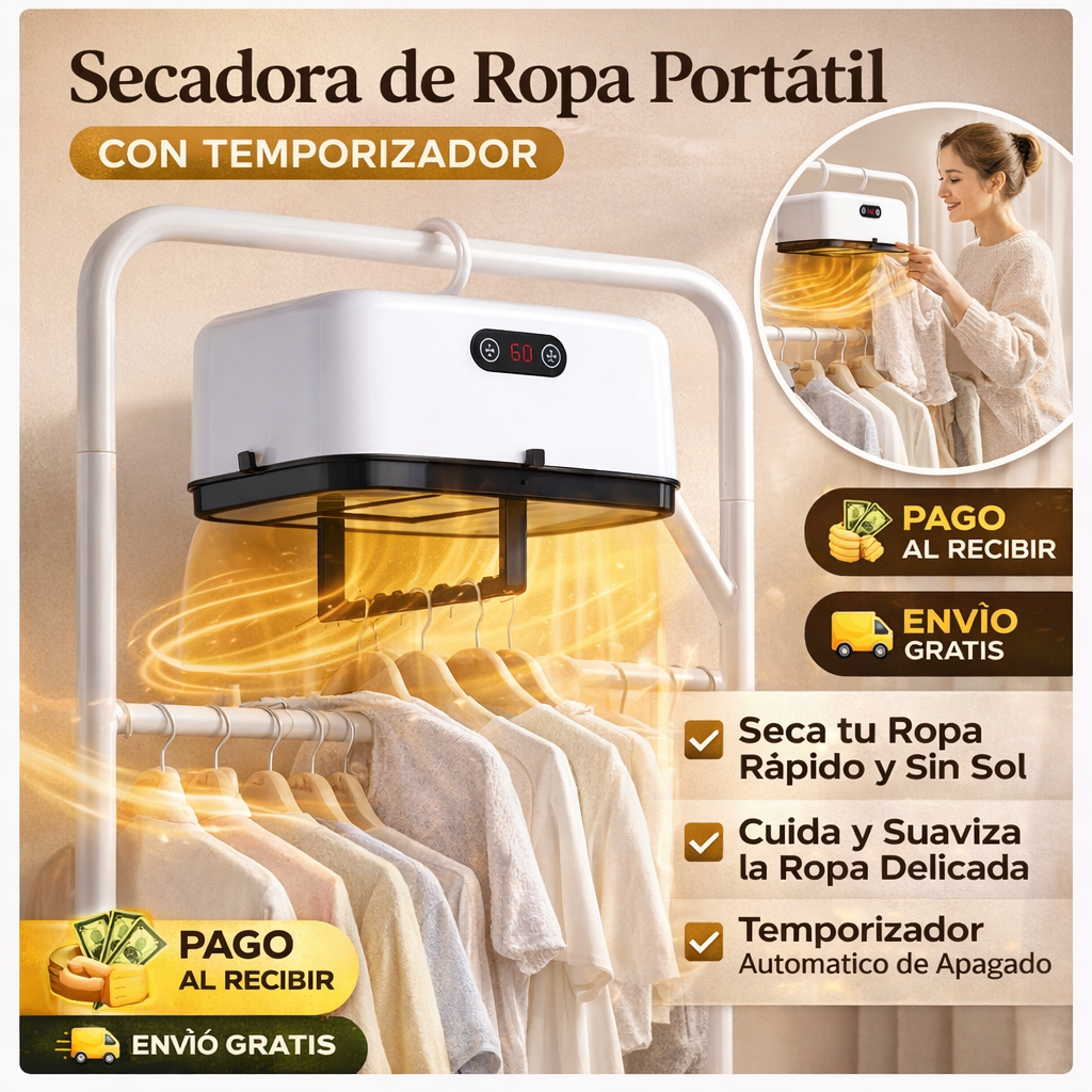Secadora Portátil de Ropa con Temporizador