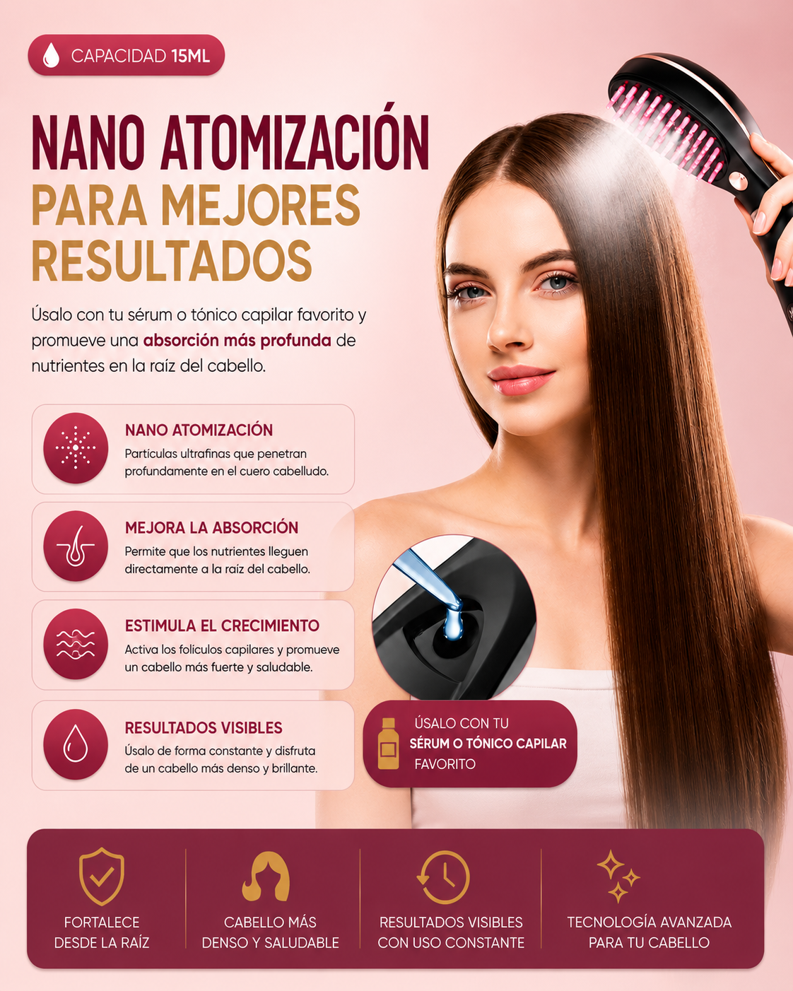 Cepillo Inteligente de Terapia Capilar 3 en 1 con Vapor