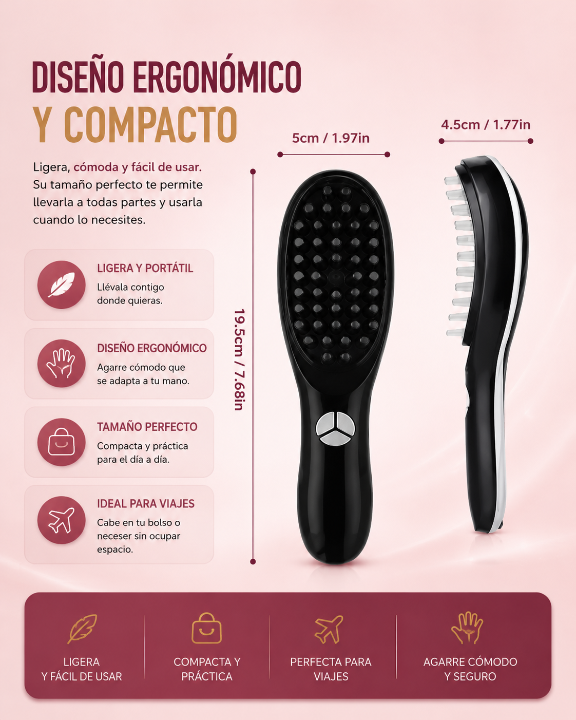 Cepillo Inteligente de Terapia Capilar 3 en 1 con Vapor