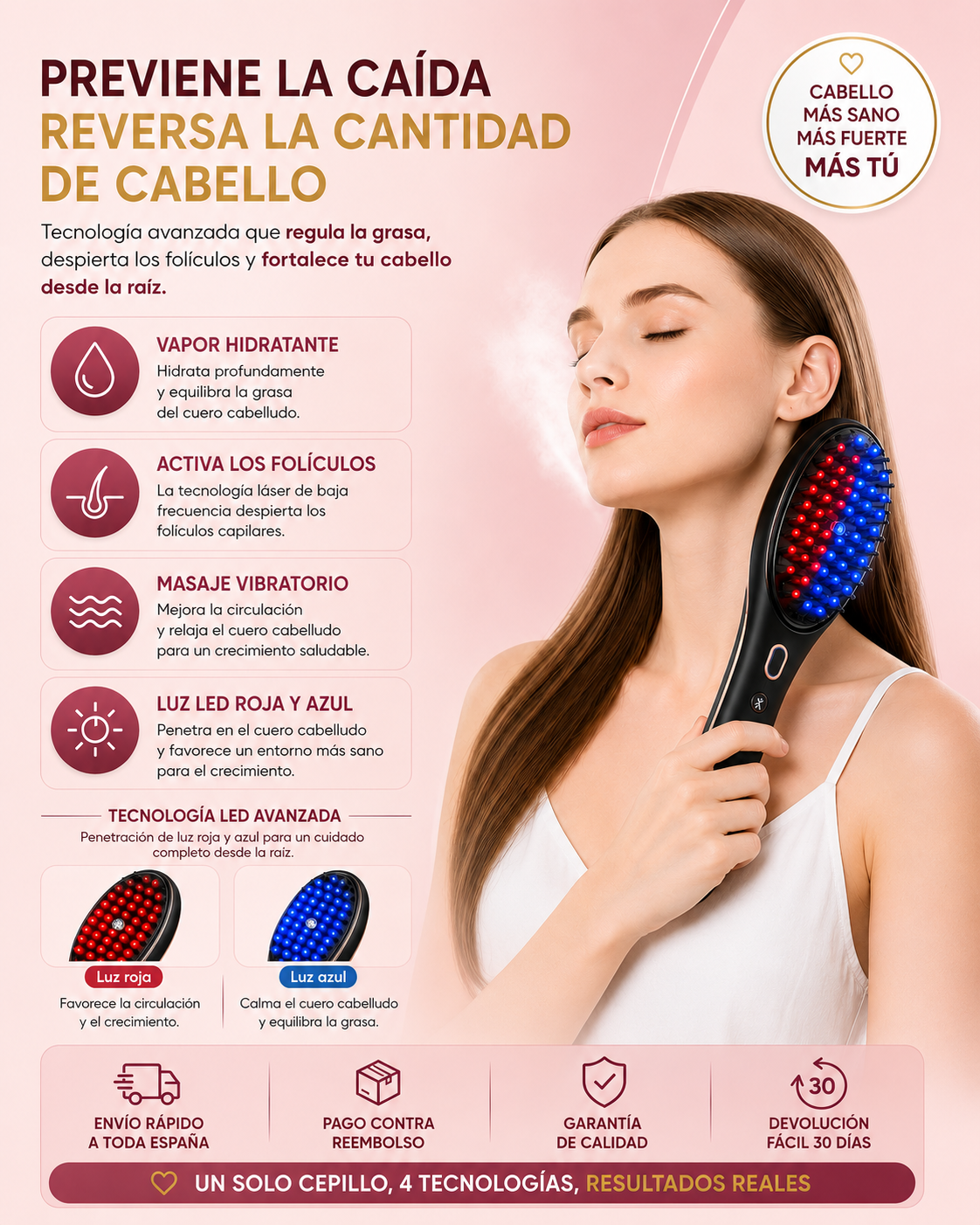 Cepillo Inteligente de Terapia Capilar 3 en 1 con Vapor