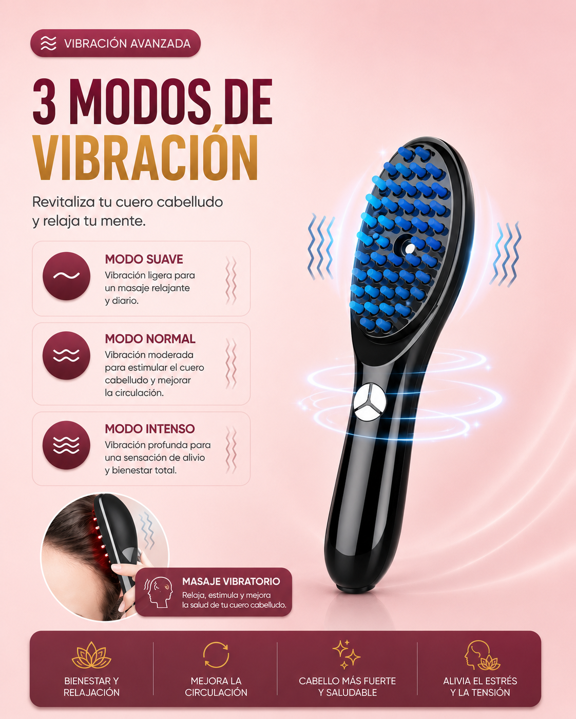 Cepillo Inteligente de Terapia Capilar 3 en 1 con Vapor